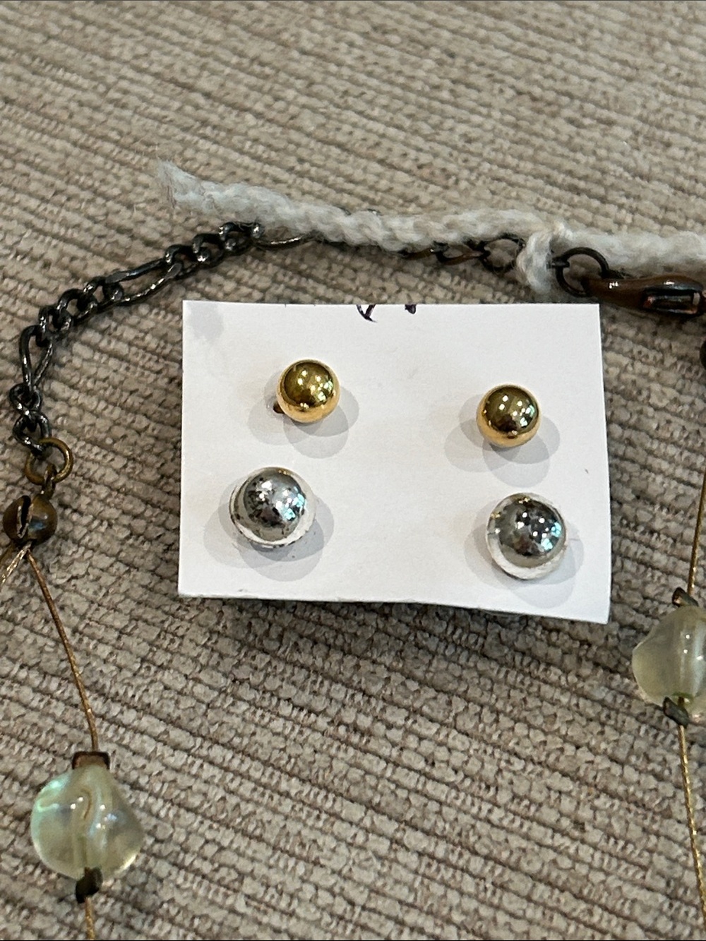 Multi-Strand Olive and Light Green Beaded Necklace with Stud Earrings image 2